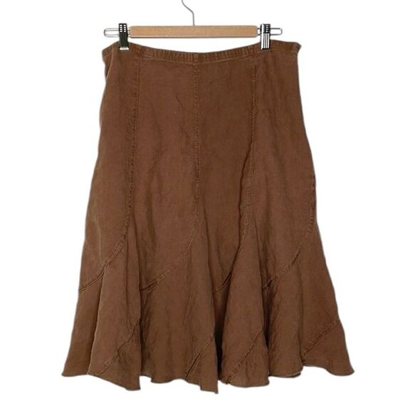 J Jill Rich Brown A-Line 100% Linen Skirt Stitching Detail - Picture 2 of 9